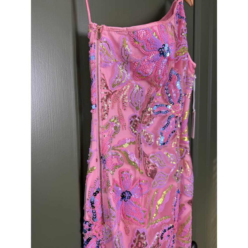 NWT Saylor Isa Floral Sequin Sparkle One Shoulder Midi Dress Pink Multi Small - Picture 4 of 8